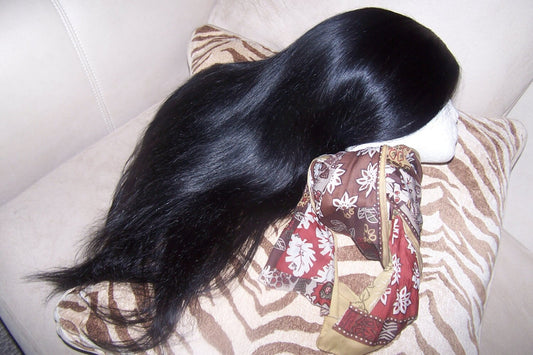 Beautiful long gorgeous Human hair middle parting u part wig unit straight color black easy to curl 20"