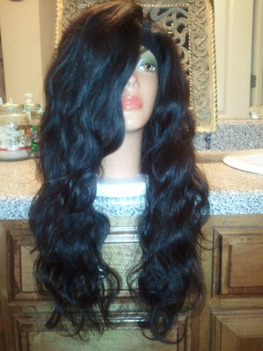 Angela Simmons inspired top quality virgin human hair Brazilian body wave middle u part wig unit mixed lengths natural color