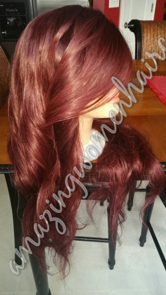 All New Blurred Lines unit with closure attached, features color 99j/wine color with closure to match, mixed lengths 16 18 20 22 &12clo